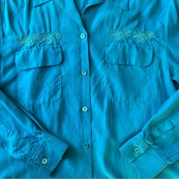 Tommy Bahama Embroidered Chest Pockets Pure  Silk Button Down Shirt - Picture 7 of 13